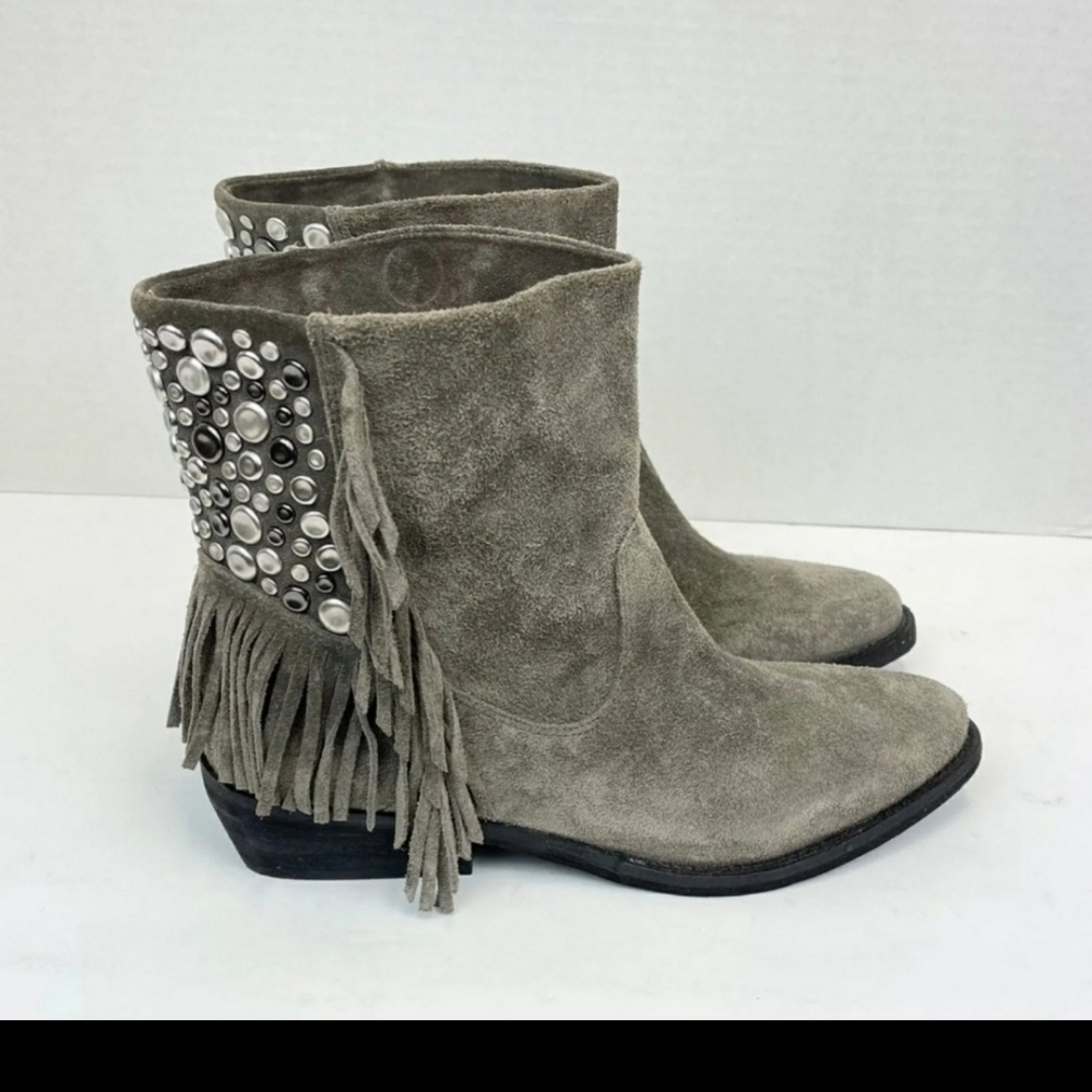 Reba Suede Ankle Boots with Fringe - Taupe